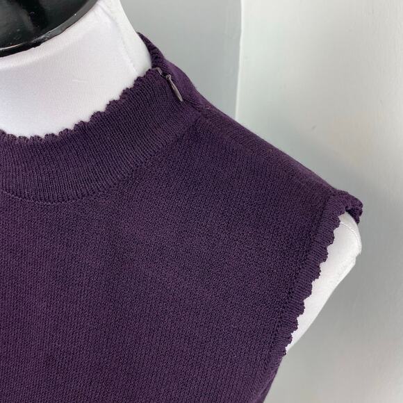 St John Purple Scalloped Edges Mock Neck Sleeveless Santana Sweater Vest Small - Picture 2 of 6